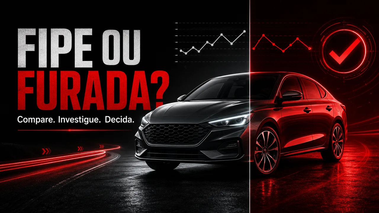 Comparação visual automotiva em preto e vermelho